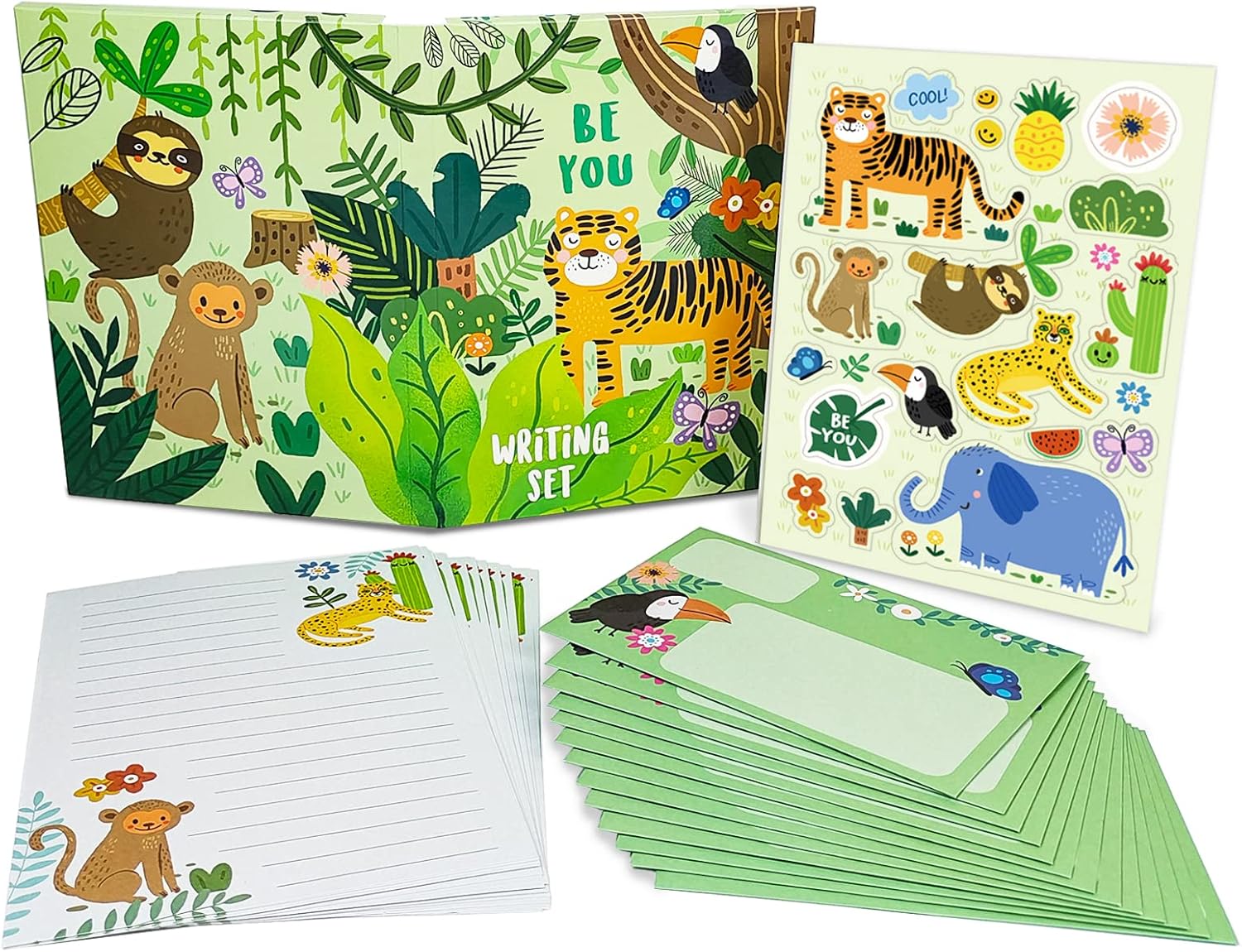 Paper Master Lined Stationery and Envelopes Set for Kids - Safari Animal Theme, 30 Sheets + 20 Envelopes, 8.3 x 5.9 Inch Letter Writing Paper